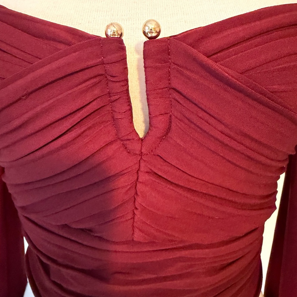 Self-Portrait Deep Red Ruched Blouse - Picture 2 of 5
